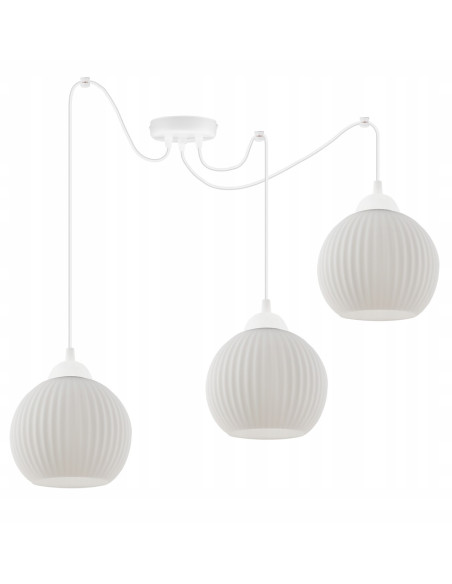 Nowoczesna lampa wisząca RIFFLE z białymi kloszami - eleganckie oświetlenie do jadalni, salonu i biura, regulowana wysokość.