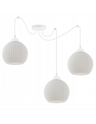 Nowoczesna lampa wisząca RIFFLE z białymi kloszami - eleganckie oświetlenie do jadalni, salonu i biura, regulowana wysokość.
