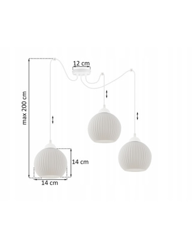 Nowoczesna lampa wisząca RIFFLE z białymi kloszami - eleganckie oświetlenie do jadalni, salonu i biura, regulowana wysokość.