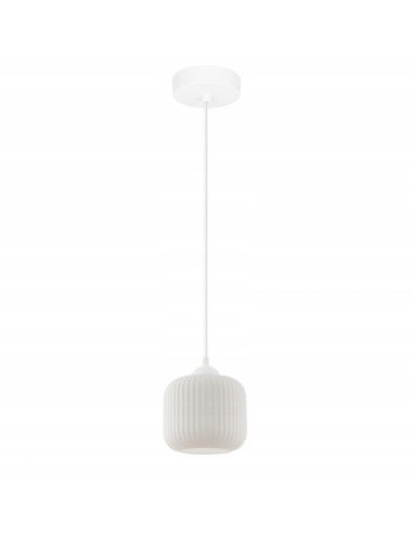 Nowoczesny zwis Riffle - elegancka lampa skandynawska do jadalni i kuchni z regulacją wysokości, biała szkło-metal.