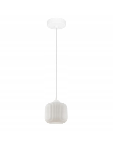 Nowoczesny zwis Riffle - elegancka lampa skandynawska do jadalni i kuchni z regulacją wysokości, biała szkło-metal.