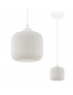 Nowoczesny zwis Riffle - elegancka lampa skandynawska do jadalni i kuchni z regulacją wysokości, biała szkło-metal. 2