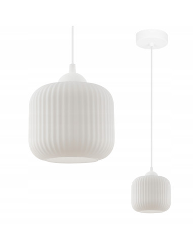 Nowoczesny zwis Riffle - elegancka lampa skandynawska do jadalni i kuchni z regulacją wysokości, biała szkło-metal.