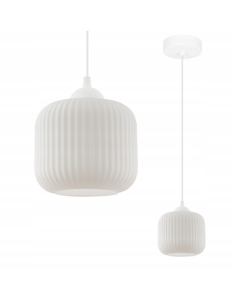 Nowoczesny zwis Riffle - elegancka lampa skandynawska do jadalni i kuchni z regulacją wysokości, biała szkło-metal.