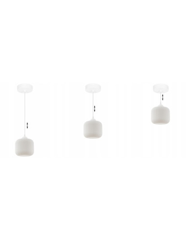 Nowoczesny zwis Riffle - elegancka lampa skandynawska do jadalni i kuchni z regulacją wysokości, biała szkło-metal.