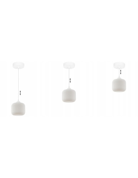 Nowoczesny zwis Riffle - elegancka lampa skandynawska do jadalni i kuchni z regulacją wysokości, biała szkło-metal.