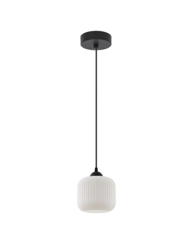 Lampa wisząca RIFFLE w stylu skandynawskim, elegancki cylindryczny klosz, regulowana długość, szklano-metalowa konstrukcja