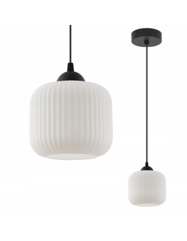 Lampa wisząca RIFFLE w stylu skandynawskim, elegancki cylindryczny klosz, regulowana długość, szklano-metalowa konstrukcja