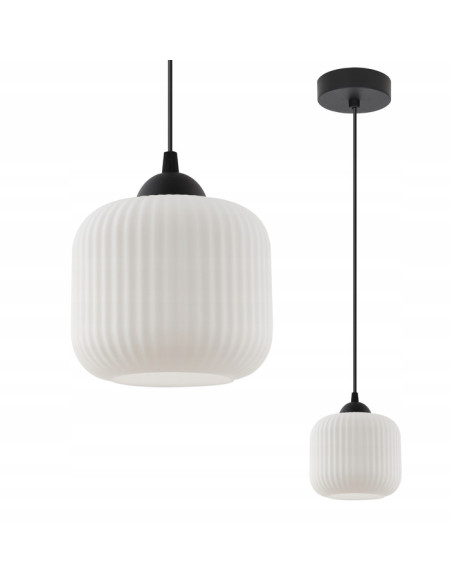 Lampa wisząca RIFFLE w stylu skandynawskim, elegancki cylindryczny klosz, regulowana długość, szklano-metalowa konstrukcja