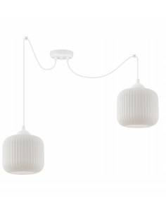 Lampa wisząca RIFFLE w stylu skandynawskim - elegancka z białym szkłem, 2 punkty świetlne, regulowana wysokość.