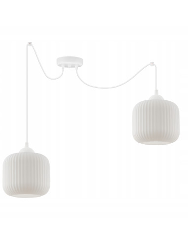 Lampa wisząca RIFFLE w stylu skandynawskim - elegancka z białym szkłem, 2 punkty świetlne, regulowana wysokość.