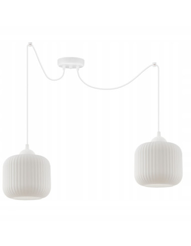 Lampa wisząca RIFFLE w stylu skandynawskim - elegancka z białym szkłem, 2 punkty świetlne, regulowana wysokość.