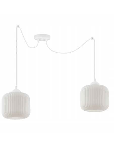 Lampa wisząca RIFFLE w stylu skandynawskim - elegancka z białym szkłem, 2 punkty świetlne, regulowana wysokość.
