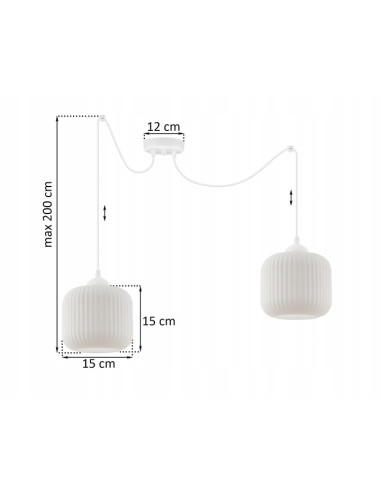 Lampa wisząca RIFFLE w stylu skandynawskim - elegancka z białym szkłem, 2 punkty świetlne, regulowana wysokość.