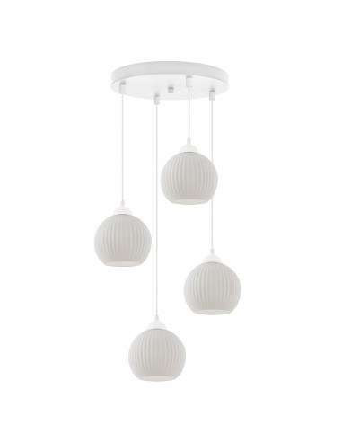 Lampa sufitowa RIFFLE z białymi kloszami szklanymi, 4-punktowe oświetlenie do wnętrz skandynawskich