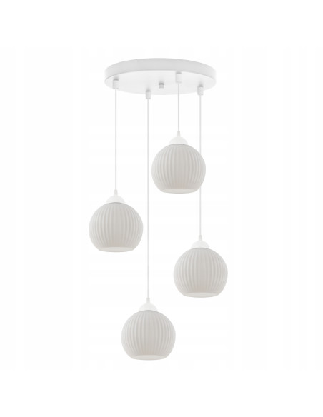 Lampa sufitowa RIFFLE z białymi kloszami szklanymi, 4-punktowe oświetlenie do wnętrz skandynawskich