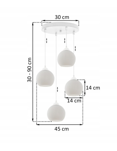Lampa sufitowa RIFFLE z białymi kloszami szklanymi, 4-punktowe oświetlenie do wnętrz skandynawskich