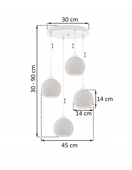 Lampa sufitowa RIFFLE z białymi kloszami szklanymi, 4-punktowe oświetlenie do wnętrz skandynawskich