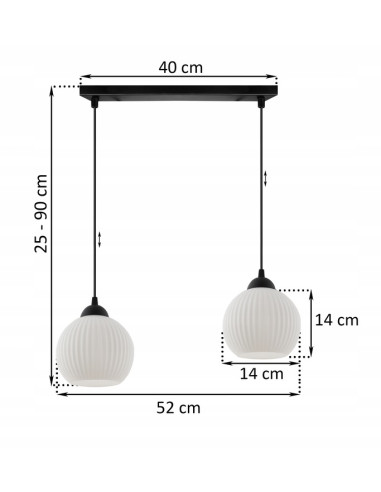Żyrandol RIFFLE 2-punktowy z białymi kloszami – Nowoczesne oświetlenie do salonu oraz jadalni w stylu skandynawskim
