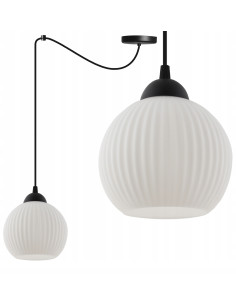 Lampa sufitowa RIFFLE z białym kloszem i czarnym przewodem - nowoczesne oświetlenie do każdego wnętrza