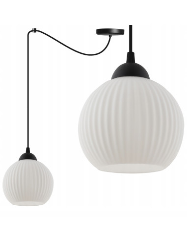 Lampa sufitowa RIFFLE z białym kloszem i czarnym przewodem - nowoczesne oświetlenie do każdego wnętrza