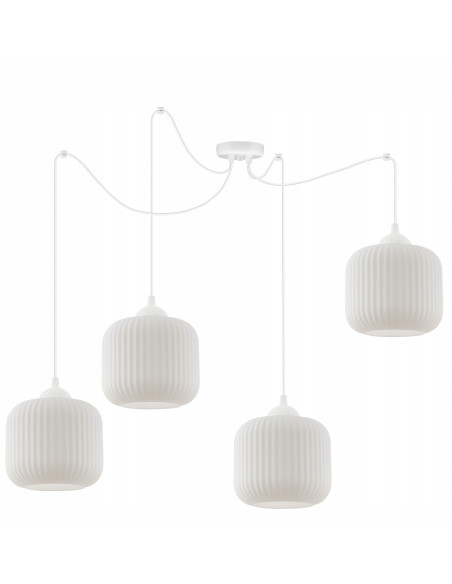 Lampa wisząca RIFFLE 4-punktowa, nowoczesny design, regulowana długość, biały klosz, styl skandynawski.