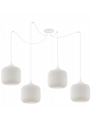 Lampa wisząca RIFFLE 4-punktowa, nowoczesny design, regulowana długość, biały klosz, styl skandynawski.
