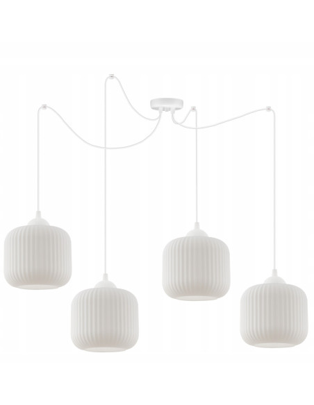 Lampa wisząca RIFFLE 4-punktowa, nowoczesny design, regulowana długość, biały klosz, styl skandynawski.