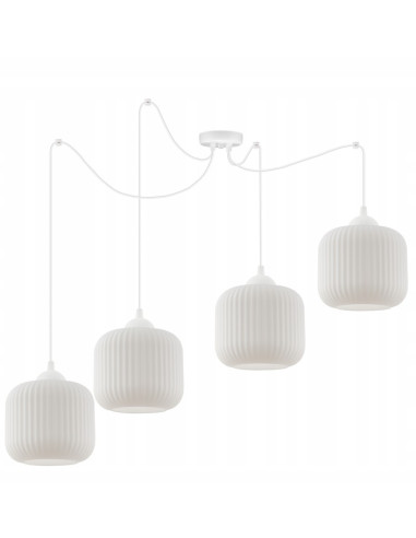 Lampa wisząca RIFFLE 4-punktowa, nowoczesny design, regulowana długość, biały klosz, styl skandynawski.