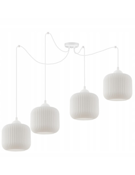 Lampa wisząca RIFFLE 4-punktowa, nowoczesny design, regulowana długość, biały klosz, styl skandynawski.