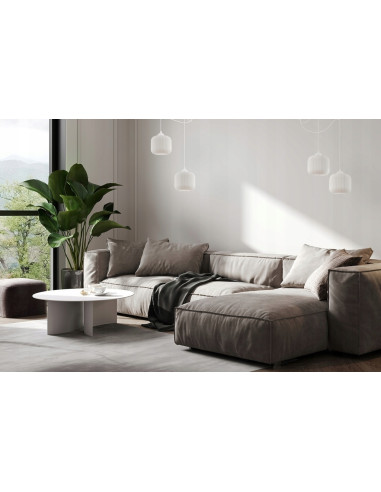 Lampa wisząca RIFFLE 4-punktowa, nowoczesny design, regulowana długość, biały klosz, styl skandynawski.