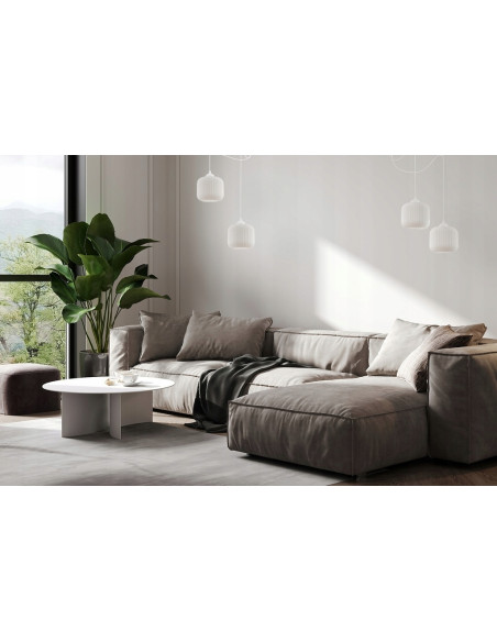 Lampa wisząca RIFFLE 4-punktowa, nowoczesny design, regulowana długość, biały klosz, styl skandynawski.