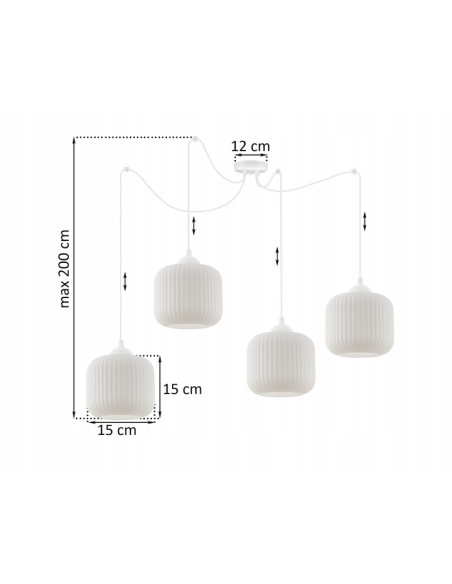 Lampa wisząca RIFFLE 4-punktowa, nowoczesny design, regulowana długość, biały klosz, styl skandynawski.