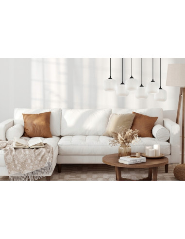 Elegancka lampa wisząca RIFFLE w kształcie walca z 6 punktami świetlnymi E27 – idealna do nowoczesnych wnętrz