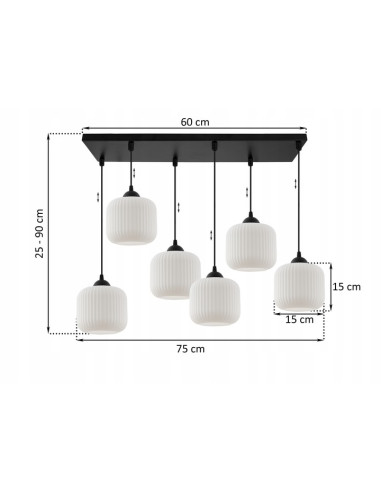 Elegancka lampa wisząca RIFFLE w kształcie walca z 6 punktami świetlnymi E27 – idealna do nowoczesnych wnętrz