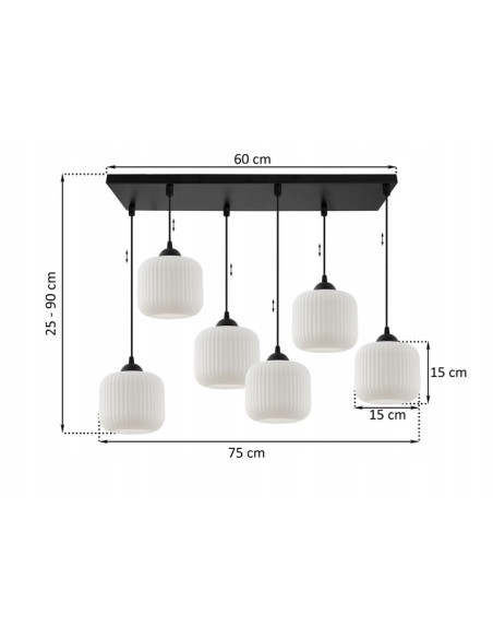 Elegancka lampa wisząca RIFFLE w kształcie walca z 6 punktami świetlnymi E27 – idealna do nowoczesnych wnętrz