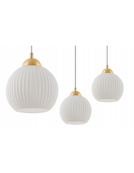 Elegancka lampa wisząca RIFFLE z białym kloszem, regulowana długość, idealna do jadalni i sypialni.