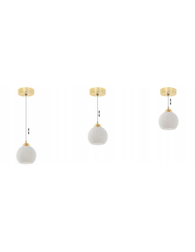 Elegancka lampa wisząca RIFFLE z białym kloszem, regulowana długość, idealna do jadalni i sypialni.