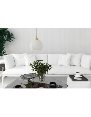 Elegancka lampa wisząca RIFFLE z białym kloszem, regulowana długość, idealna do jadalni i sypialni.