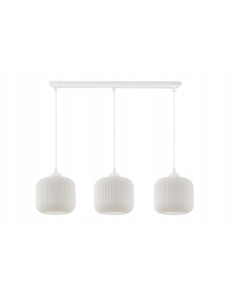 Lampa wisząca RIFFLE z trzema białymi kloszami - nowoczesne oświetlenie do biura i jadalni