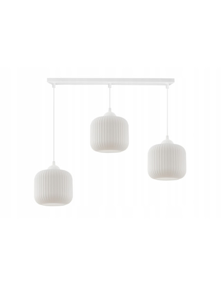 Lampa wisząca RIFFLE z trzema białymi kloszami - nowoczesne oświetlenie do biura i jadalni