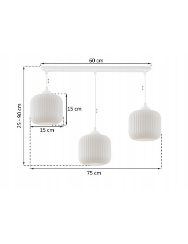 Lampa wisząca RIFFLE z trzema białymi kloszami - nowoczesne oświetlenie do biura i jadalni
