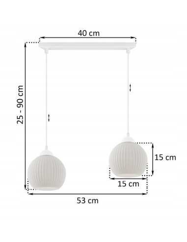 Lampa wisząca RIFFLE 2-punktowa w eleganckim stylu glamour, idealna do nowoczesnych wnętrz, białe klosze szklane
