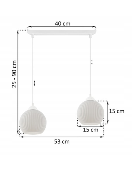 Lampa wisząca RIFFLE 2-punktowa w eleganckim stylu glamour, idealna do nowoczesnych wnętrz, białe klosze szklane