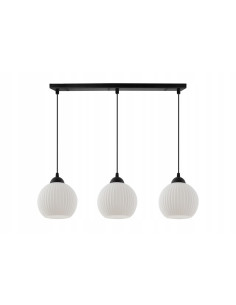 Nowoczesna lampa wisząca RIFFLE z trzema źródłami światła, minimalistyczny design w bieli i czerni do jadalni i salonu.