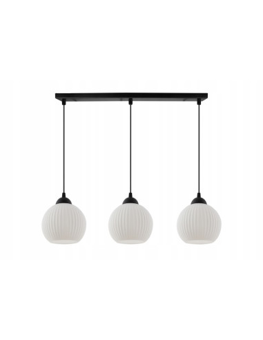 Nowoczesna lampa wisząca RIFFLE z trzema źródłami światła, minimalistyczny design w bieli i czerni do jadalni i salonu.