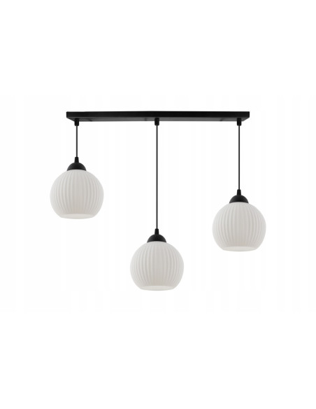 Nowoczesna lampa wisząca RIFFLE z trzema źródłami światła, minimalistyczny design w bieli i czerni do jadalni i salonu.