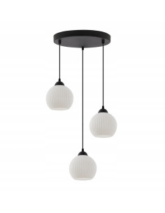 Lampa wisząca RIFFLE 3-punktowa z białymi kloszami - nowoczesne oświetlenie do kuchni i jadalni