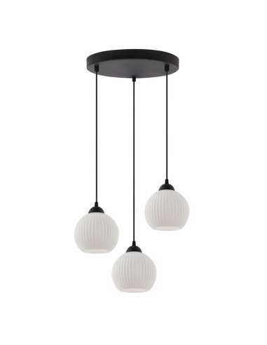 Lampa wisząca RIFFLE 3-punktowa z białymi kloszami - nowoczesne oświetlenie do kuchni i jadalni