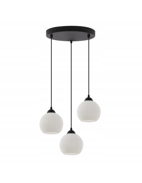 Lampa wisząca RIFFLE 3-punktowa z białymi kloszami - nowoczesne oświetlenie do kuchni i jadalni